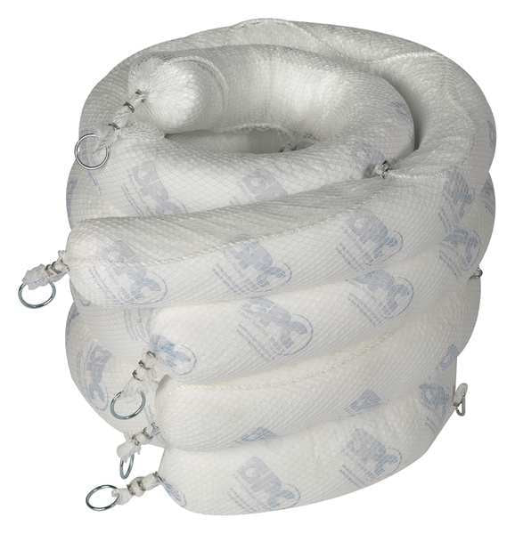 Sorbents, 32 gal/pk; 8 gal/boom, Oil Absorbed, White, Polypropylene, 4 PK