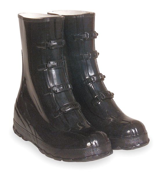 Overboot, Mens, 13, 4-Buckle, Blk, Rubber, PR