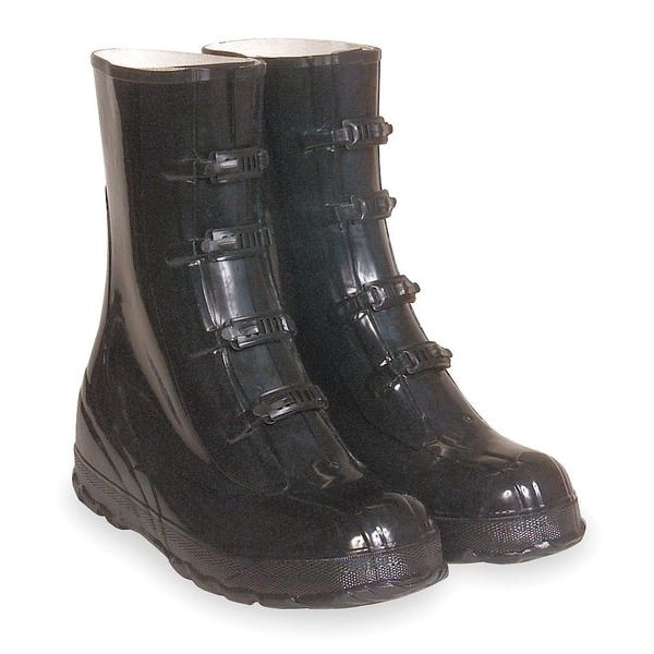 Overboot, Mens, 12, 4-Buckle, Blk, Rubber, PR