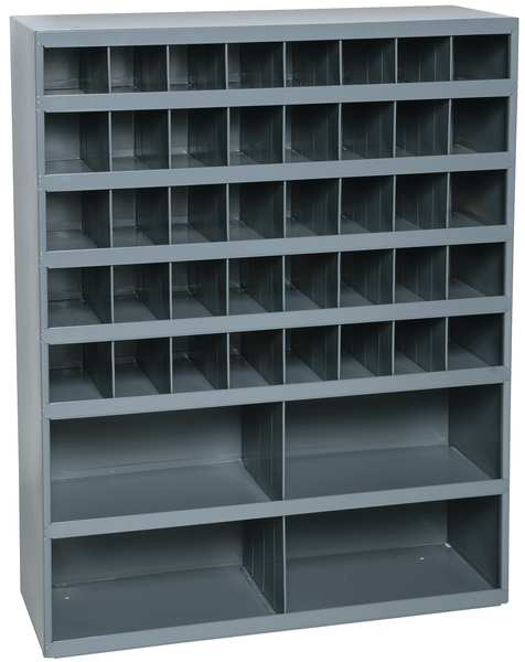 Prime Cold Rolled Steel Pigeonhole Bin Unit, 12 in D x 42 in H x 33 3/4 in W, 7 Shelves, Gray