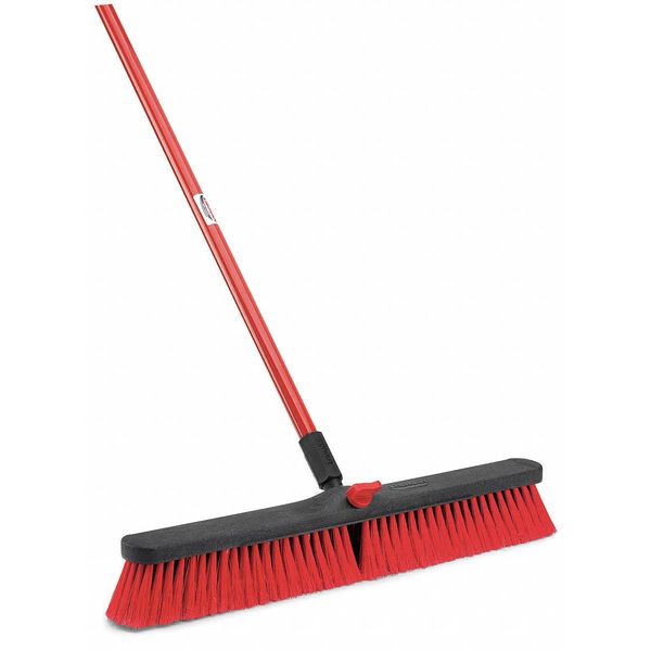 24 in Sweep Face Push Broom, Black, Red, 60 in L Handle