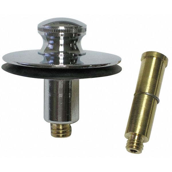 Push & Pull Tub Drain Stopper, 2 in Dia, Brass, Chrome Finish, Silver