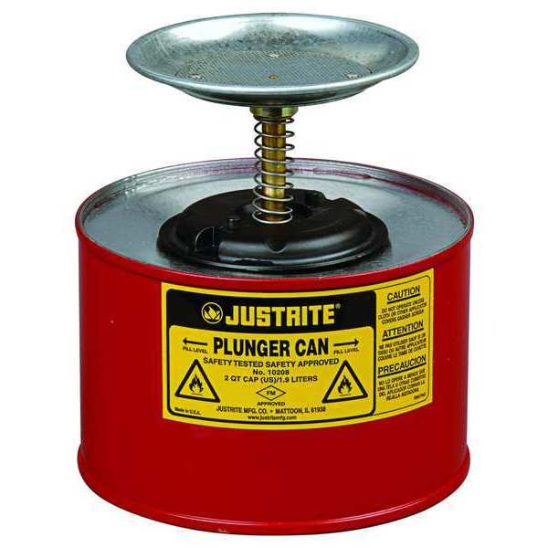Plunger Can, 1/2 Gallon Capacity, Galvanized Steel, 5 in Dasher Plate Diameter, Red, FM Approved