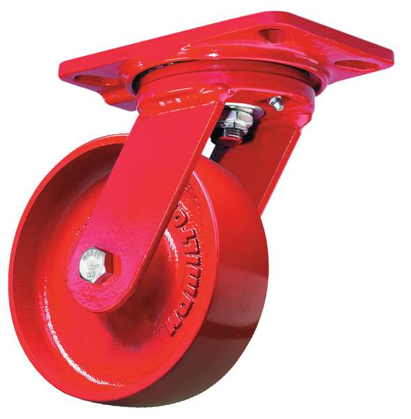 Plate Caster, Swivel, Cast Iron, 6 in, 1400 lb., Rd