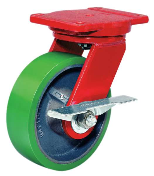 Plate Caster, Swivel, Poly, 8 in., 1500 lb., Grn
