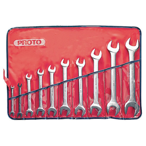 Open End Wrench Set, 15Deg, 1/4-1-1/8, 10Pc