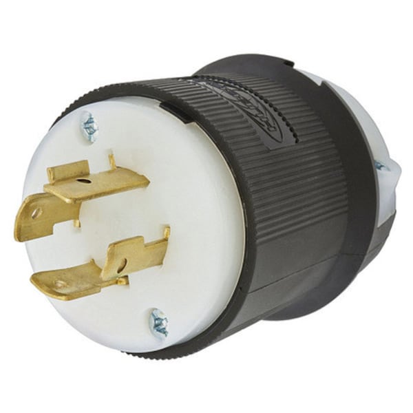 Locking Plug, 20 A, 480V AC, 3 Poles, L16-20P, 16 AWG to 8 AWG, Screw Terminals, Black/White