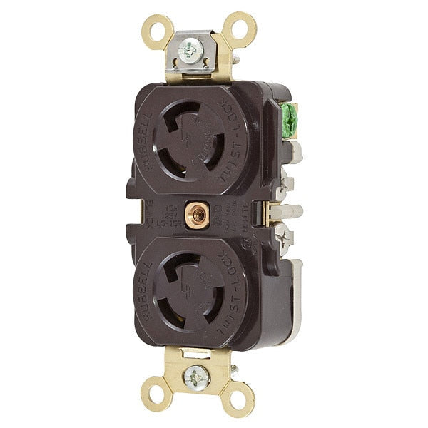 15A Duplex Locking Receptacle 2P 3W 125VAC L5-15R BN