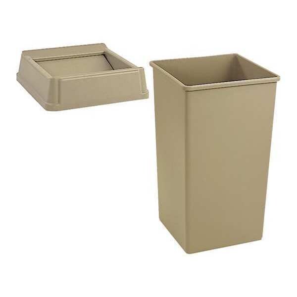 35 gal Square Trash Can, Beige, 20-1/4