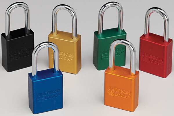 Keyed Padlock, Open, Rectangular Aluminum Body, Chrome Plated Hardened Steel Shackle, 3/4 in W