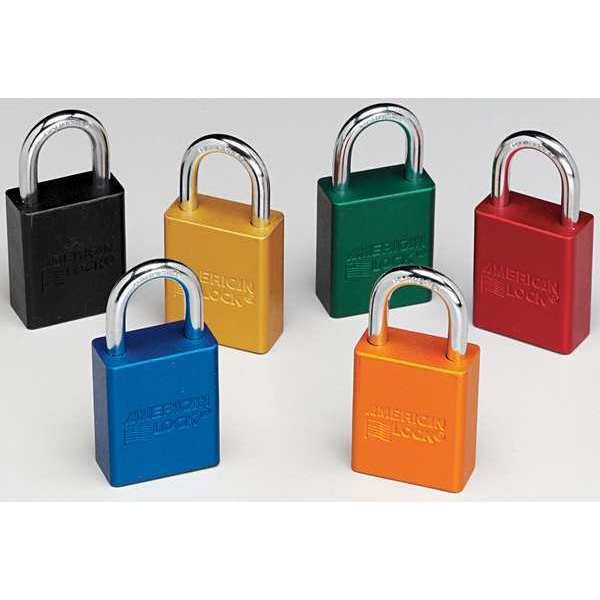 Keyed Padlock, Open, Rectangular Aluminum Body, Chrome Plated Hardened Steel Shackle, 3/4 in W
