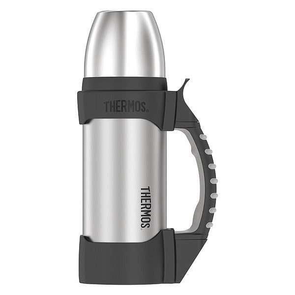 Stainless Steel Beverage Bottle, 1.1 qt, Stainless Steel/Black