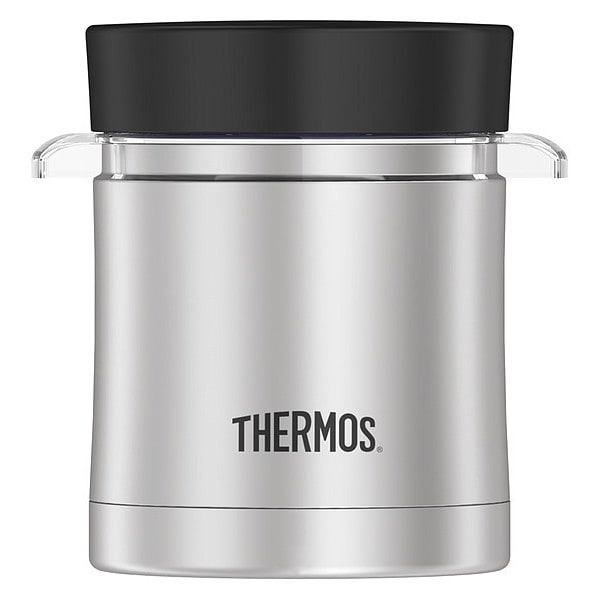 Stainless Steel Food Jar w/Micro Container, 12oz., Stainless Steel/Black