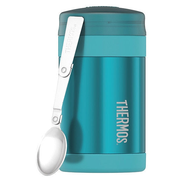 Stainless Steel Food Jar w/Folding Spoon, 16 oz., Teal