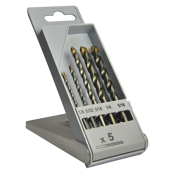 5PC Carbide-Tipped Masonry Drill Set Cle-Line 1818 Sand Blasted HSS 1/8, 5/32, 3/16, 1/4, 5/16