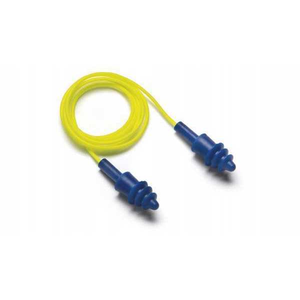 Reusable Corded Ear Plugs, Flanged Shape, 27 dB, 100 Pairs, Blue