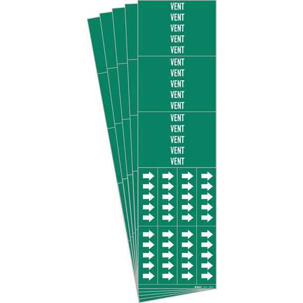 Pipe Marker, Adhesive, White, Vent, PK5, 7296-3C-PK