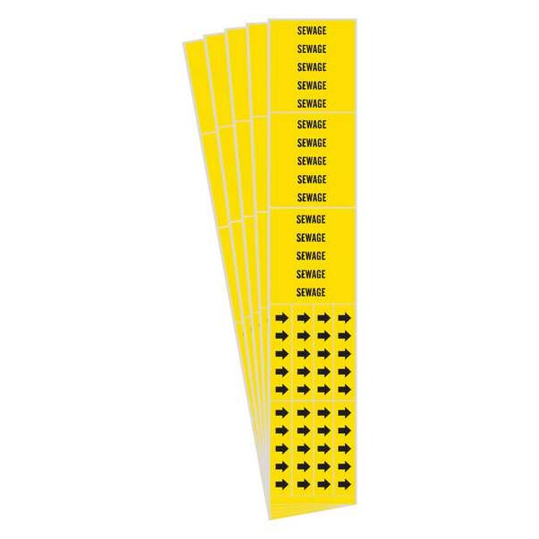 Pipe Marker, Adhesive, Black, Sewage, PK5, 7258-3C-PK