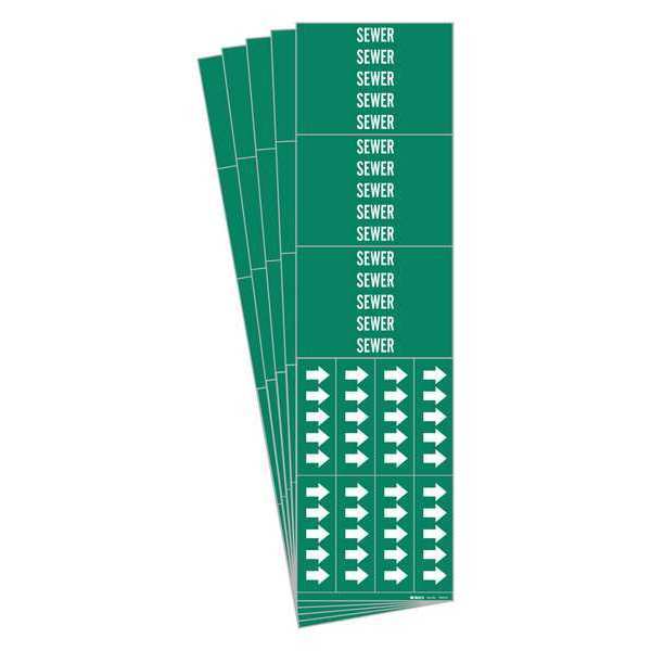 Pipe Marker, Adhesive, White, Sewer, PK5, 7259-3C-PK