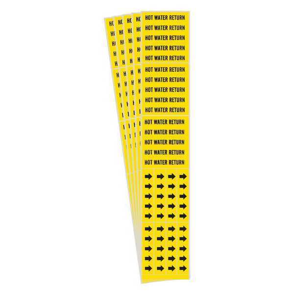 Pipe Marker, Black, Hot Water Return, PK5
