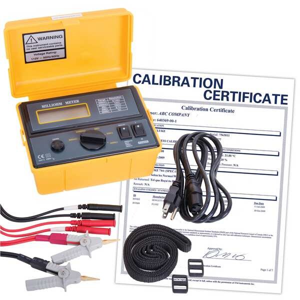 Digital Milli-Ohmmeter, 110V, Cat. II with NIST Calibration Certificate