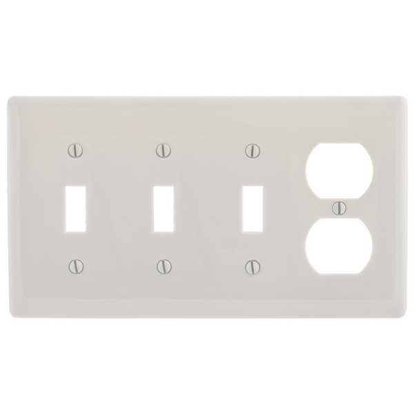Toggle/Duplex Receptacle Wall Plate, Number of Gangs: 4 Thermoplastic, Smooth Finish, Light Almond