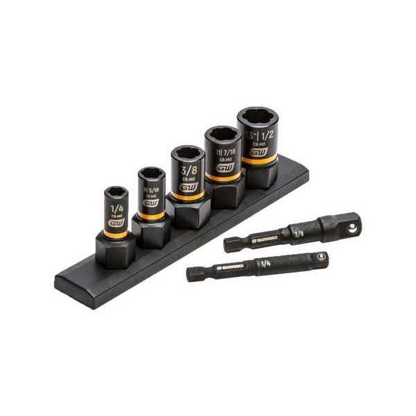 1/4 in, 3/8 in Drive Impact Socket Set, SAE, 7 pcs