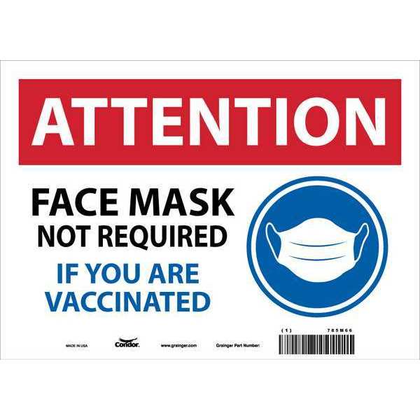 Face Mask Safety Sign, 10 in Height, 14 in Width, Plastic, Rectangle, English