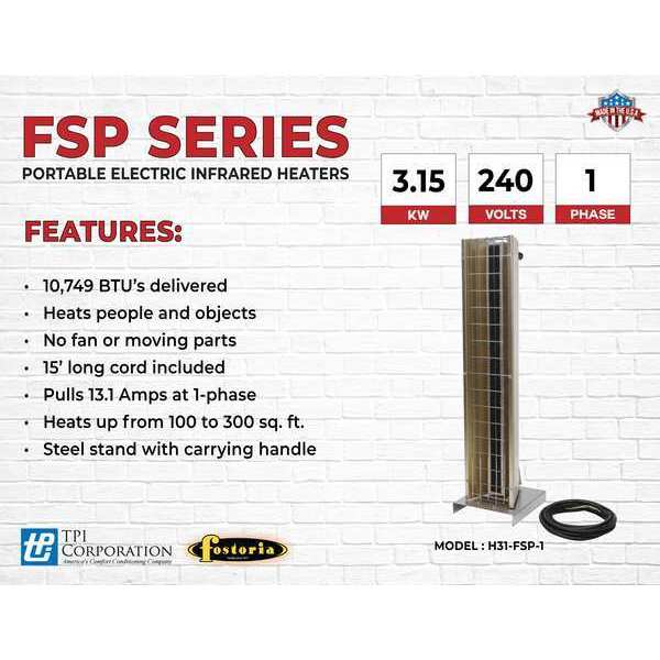 Portable Infrared Heater, 240V AC