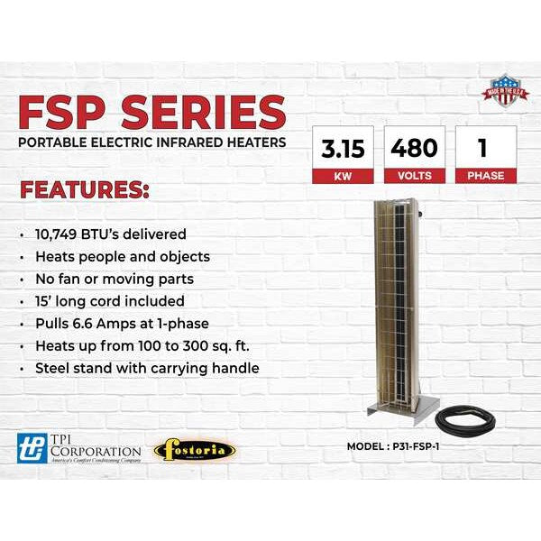 Portable Infrared Heater, 480V AC