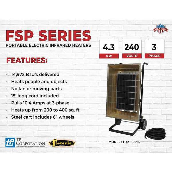 Portable Infrared Heater, 240V AC