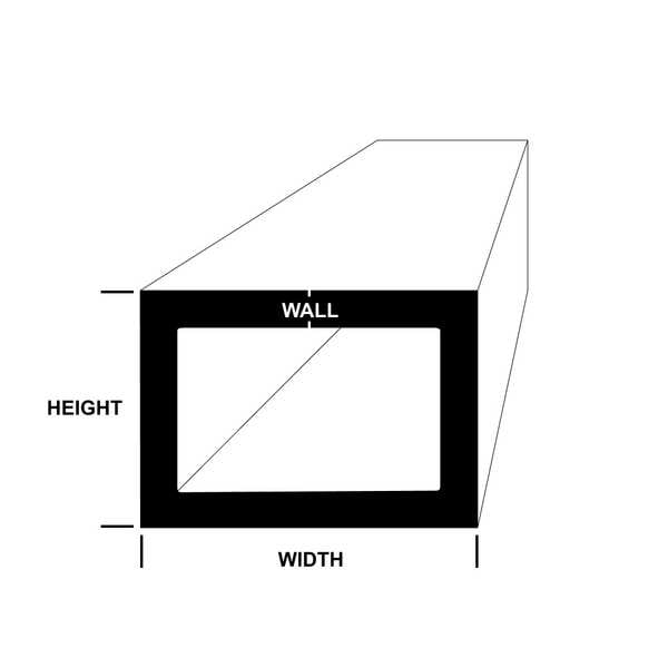 Aluminum Rectangle Tube, Aluminum, 6063 Alloy Type, 12 in L.