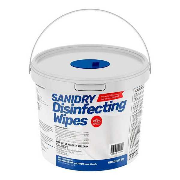 Disinfecting Wipes, White, Bucket, Disinfecting/Sanitizing, 5 7/8 in L x 6 3/4 in W, Unscented
