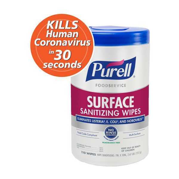 Sanitizing Wipes, Canister, Sanitizing, 7 in L x 10 in W, Unscented