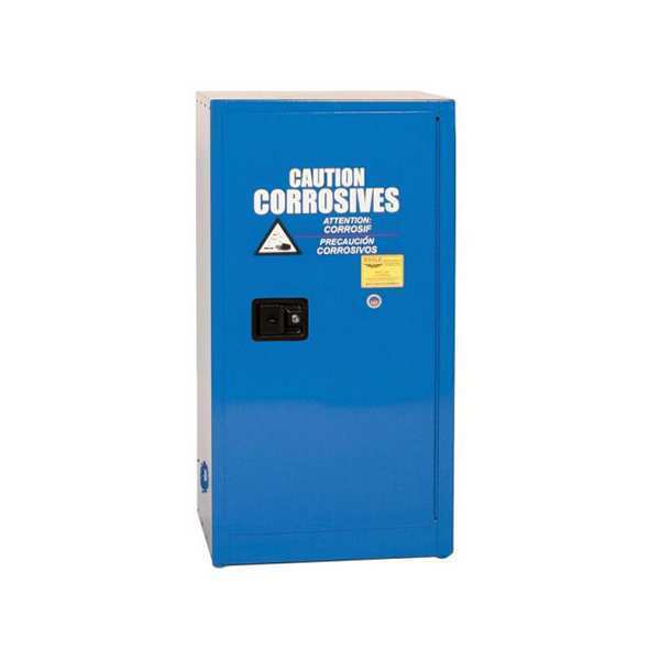 SPACE SAVER ACID METAL SAFETY CAB, 16 GAL., 1 SHELF, 1 DR, SELF CLOSE, BLU