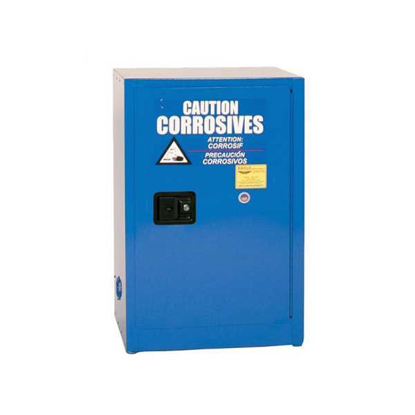 SPACE SAVER ACID METAL SAFETY CAB, 12 GAL., 1 SHELF, 1 DR, SELF CLOSE, BLU