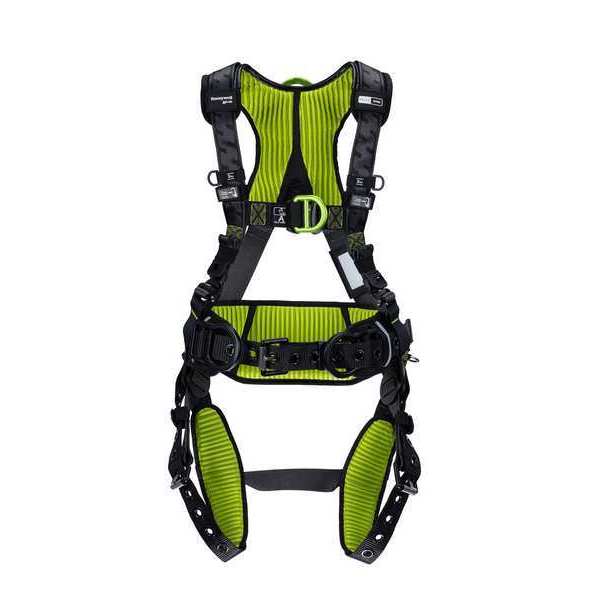 Fall Protection Harness, Racing Style, 3XL/4XL, Polyester, Black/Green