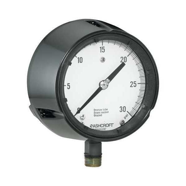Pressure Gauge, 0 to 100 psi, 1/2 in MNPT, Plastic, Black