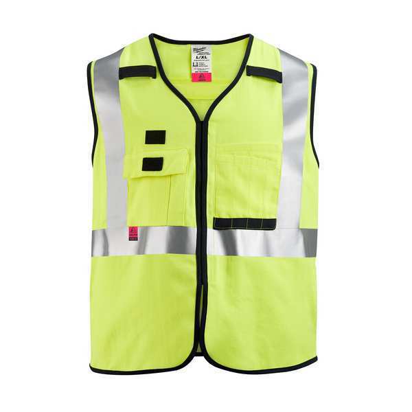 Arc-Rated/Flame-Resistant Cat 1 Class 2 High Visibility Yellow Safety Vest - Small/Medium