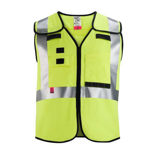 Arc-Rated/Flame-Resistant Cat 1 Class 2 Breakaway High Visibility Yellow Safety Vest - 4X-Large/5X-Large
