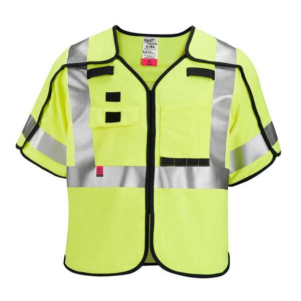 Arc-Rated/Flame-Resistant Cat 1 Class 3 ANSI and CSA Compliant Breakaway High Visibility Yellow Safety Vest - Small/Medium