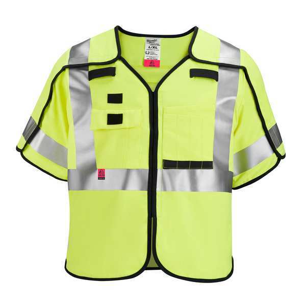 Arc-Rated/Flame-Resistant Cat 1 Class 3 ANSI and CSA Compliant Breakaway High Visibility Yellow Safety Vest - 2X-Large/3X-Large