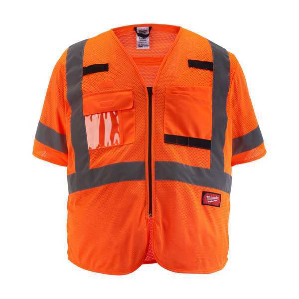 Class 3 High Visibility Orange Mesh Safety Vest - Large/X-Large