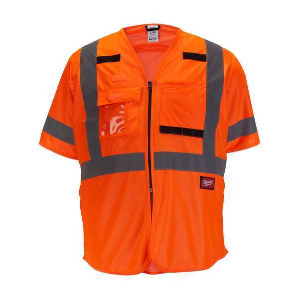 Class 3 High Visibility Orange Safety Vest - Large/X-Large