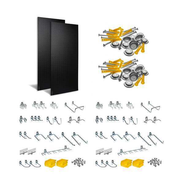 (2) 24 In. W x 48 In. H x 1/4 In. D ABS Pegboards 48 pc. DuraHook Assortment 4 Hanging Bins