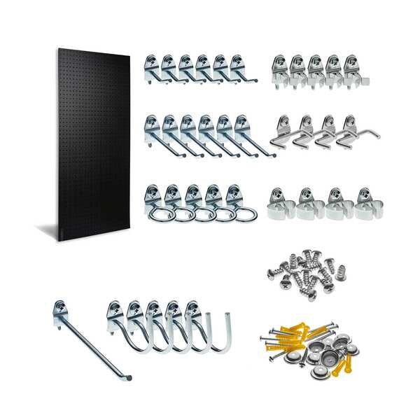 24 In. W x 48 In. H x 1/4 In. D Black ABS Textured Pegboard with 36 pc. DuraHook Assortment