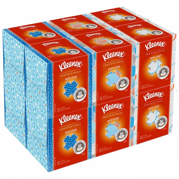 Anti-Viral, 3 Ply Facial Tissue, 12 Boxes, 55 Sheets per Box