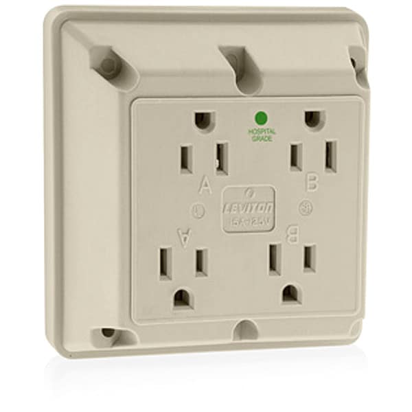 Receptacle, 15 A Amps, 125VAC, Quad Outlet, 5-15R, Ivory
