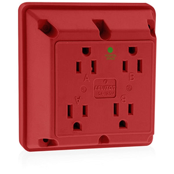 Receptacle, 15 A Amps, 125VAC, Quad Outlet, 5-15R, Red