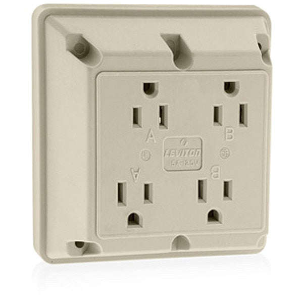 Receptacle, 15 A Amps, 125VAC, Quad Outlet, 5-15R, Ivory